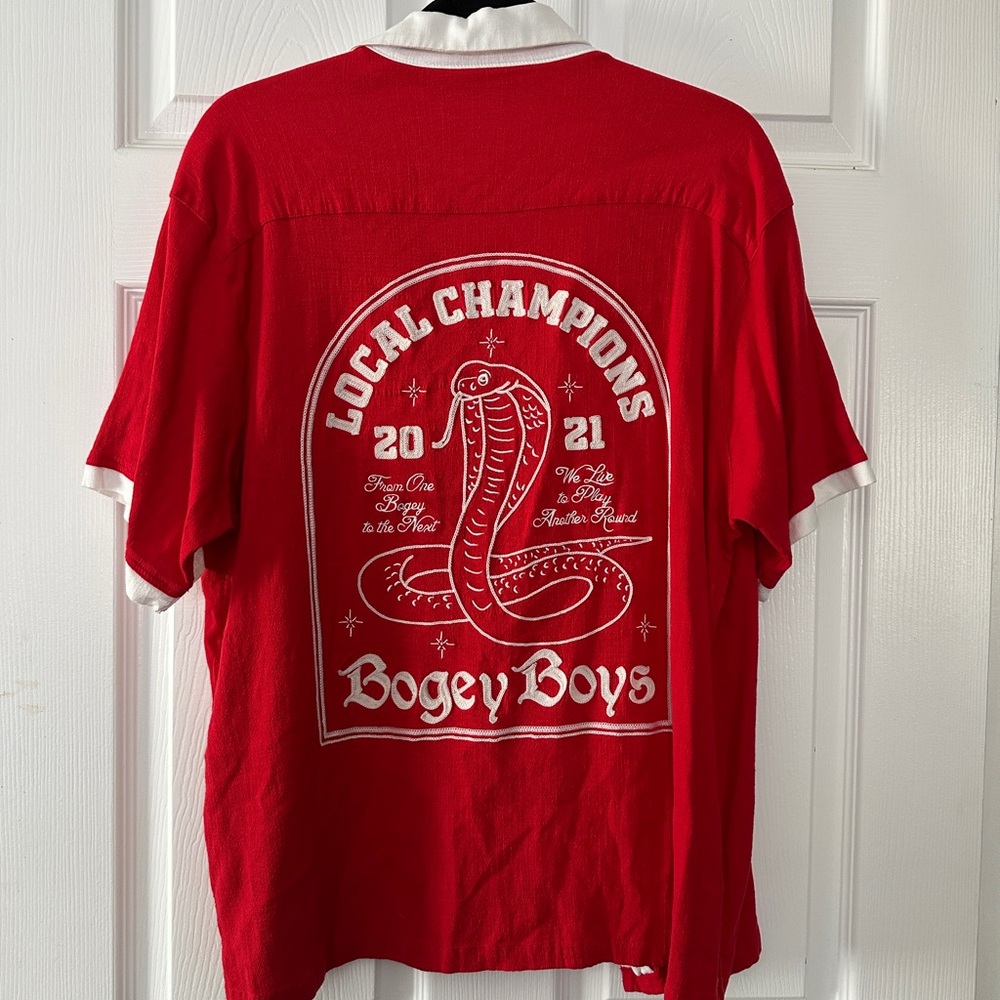 Bogey Boys Red and White Local Champions Button Down Golf Shirt Size Medium